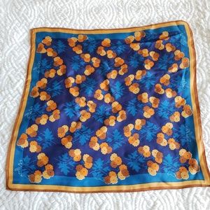 VANA Blue Floral Satin Square Scarf Neckerchief